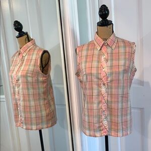 Vintage Miss Fashionalty Sleeveless Pastel Plaid Button Down Collared Shirt M